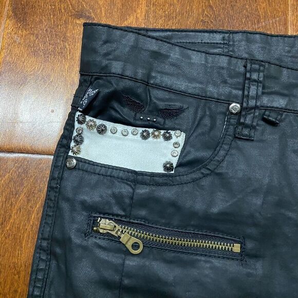 Robin's Jeans Ribbed Moto Zipper Straight Leg Black White Pants Men's 40 x 34 - Picture 6 of 14